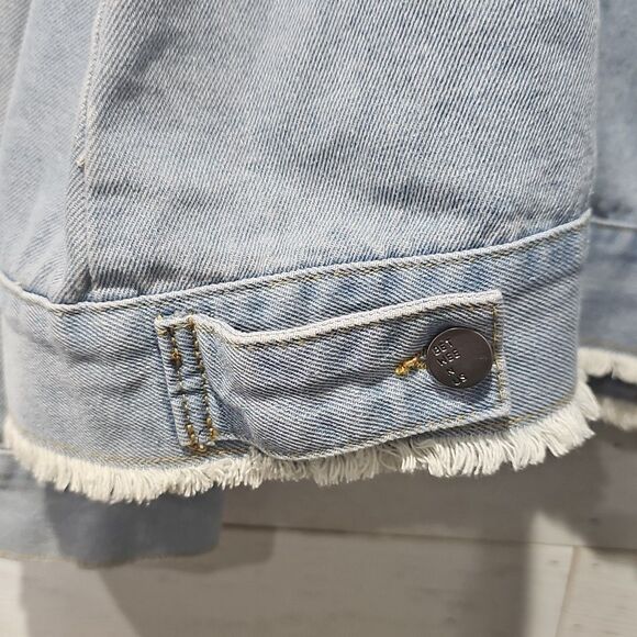 Between Us Jacket Blue Size 3X Distressed Denim Blue Jean Jacket Pearls - Picture 6 of 9